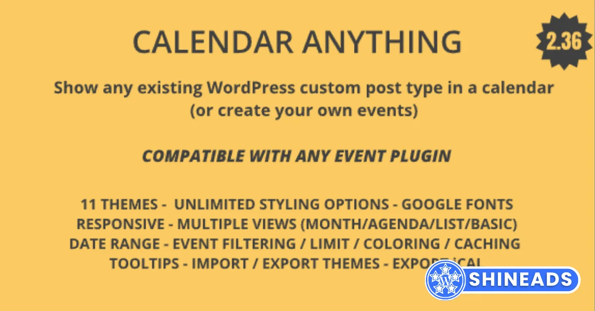 Calendar Anything – Show any existing WordPress custom post type in a calendar Free Download v2.36