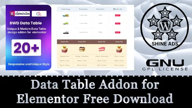 Data Table Addon for Elementor Free Download v1.0