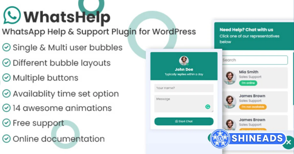 WhatsApp Chat Support Pro WordPress Plugin | WhatsHelp Free Download v3.1.4
