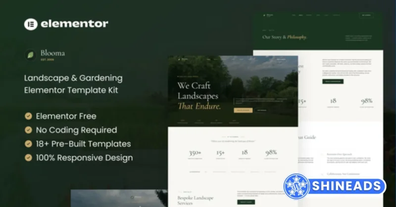 Blooma – Landscape & Gardening Elementor Template Kit Free Download v1.0