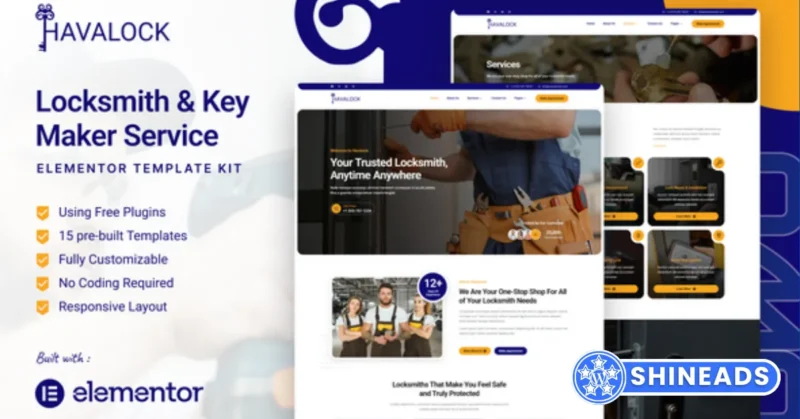 HavaLock – Locksmith & Key Maker Service Elementor Template Kit Free Download v1.0