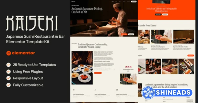 Kaiseki – Japanese Sushi Restaurant & Bar Elementor Template Kit Free Download v1.0