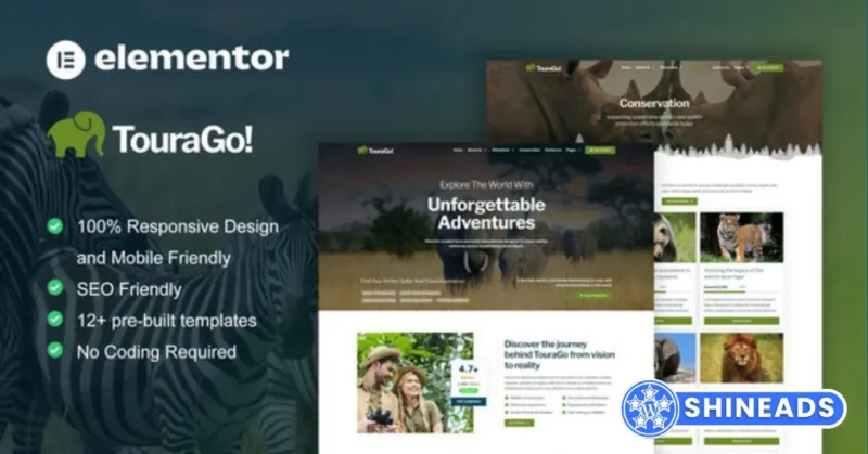 Tourago – Safari & Zoo Elementor Pro Template Kit Free Download v1.0