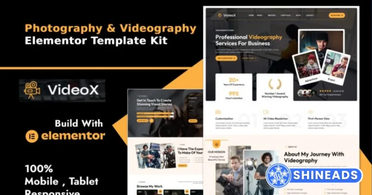 Videox – Photography & Videography Services Elementor Template Kit Free Download v1.0